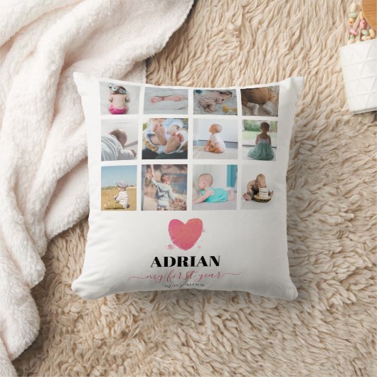 水彩ハートベビー初年度フォトコラージュ クッション (ブランケット)