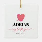 水彩ハートベビー初年度フォトコラージュ セラミックオーナメント (裏面)