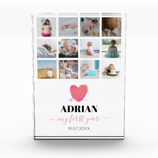 水彩ハートベビー初年度フォトコラージュ フォトブロック (正面)