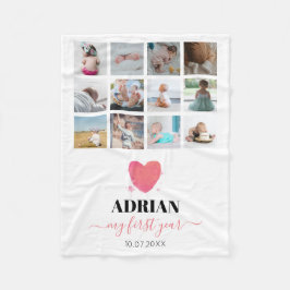 水彩ハートベビー初年度フォトコラージュ フリースブランケット