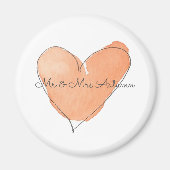 水彩ハートミスター&ミセスNAME秋の結婚式オレンジ マグネット (正面)