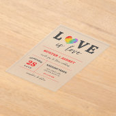 水彩ハートラブイズラブゲイレズ結婚ビアン アクリル招待状 (レイダウン)