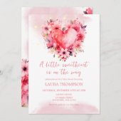 水彩ハートリトルスウィートベビーシャワー 招待状 (正面/裏面)