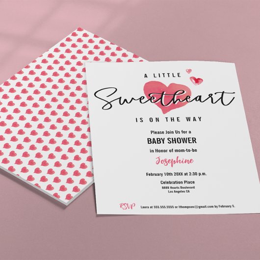 水彩ハートリトルスウィートベビーシャワー 招待状