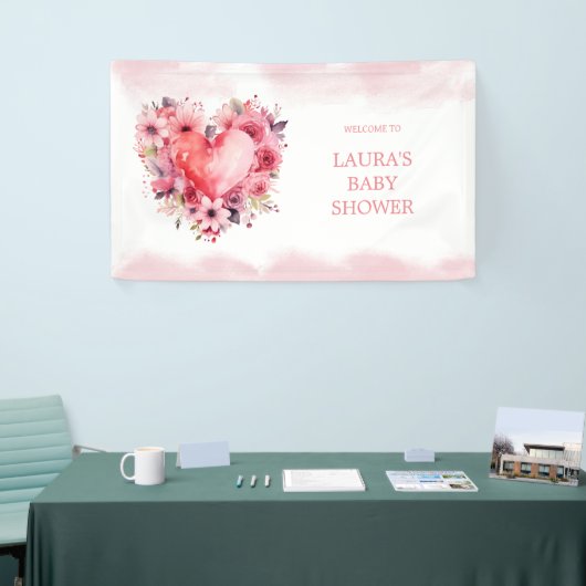 水彩ハートリトルスウィートベビーシャワー 横断幕 (トレードショー)