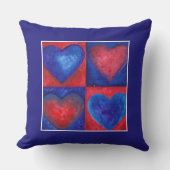 水彩ハートレッドブルーパープルハートアート クッション (正面)
