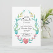 水彩ハート及びフローラフレームブライダルシャワー 招待状 (スタンド正面)