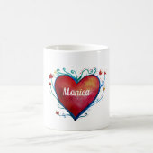 水彩ハート名前をカスタムする コーヒーマグカップ (中央)