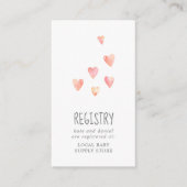 水彩ハート女の子ベビーシャワーギフトレジストリ エンクロージャーカード (正面)