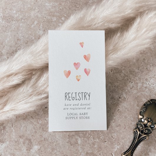 水彩ハート女の子ベビーシャワーギフトレジストリ エンクロージャーカード