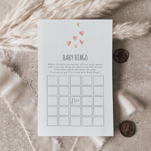 水彩ハート女の子ベビービンゴベビーシャワーゲーム
