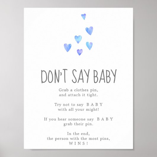 水彩ハート少年は言わないベビーゲームのサイン ポスター (正面)