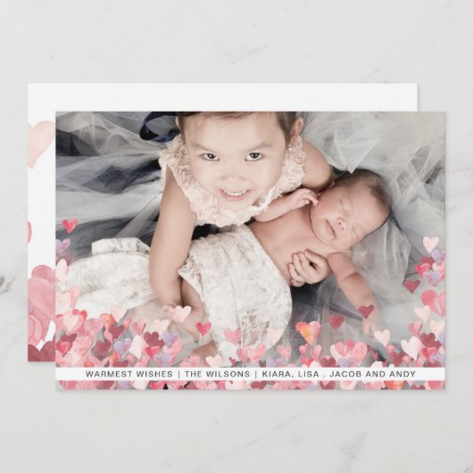 水彩ハート愛かわいい写真バレンタインデー シーズンカード (正面/裏面)