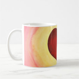 水彩ハート愛の山の上に浮かぶ コーヒーマグカップ