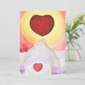 水彩ハート愛の山の上に浮かぶ 招待状 (スタンド正面)