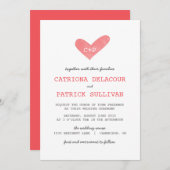 水彩ハート手書き結婚式招待状 招待状 (正面/裏面)