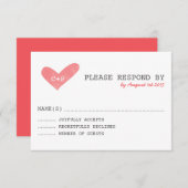 水彩ハート手書き結婚式RSVPカード 出欠カード (正面/裏面)