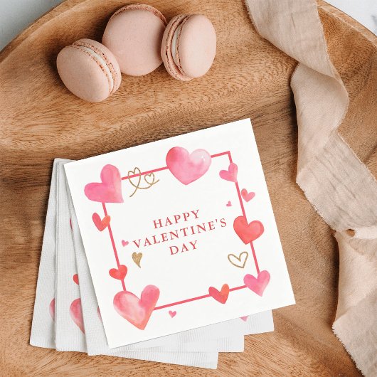 水彩ハート枠バレンタイン スタンダードカクテルナプキン