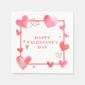 水彩ハート枠バレンタイン スタンダードカクテルナプキン (正面)