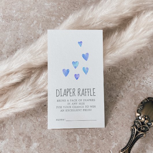 水彩ハート男の子の赤ちゃんシャワーおむつラッフル エンクロージャーカード