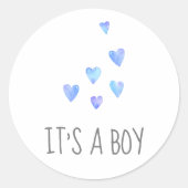 水彩ハート男の子の赤ちゃんシャワー ラウンドシール (正面)