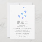 水彩ハート男の赤ちゃんsipとsee招待状 招待状 (正面)