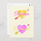 水彩ハート矢印ブライトバレンタイン愛 ポストカード (正面/裏面)