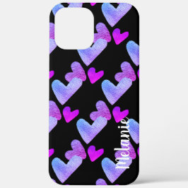 水彩ハート紫ピンクはっきりしたモノグラムの iPhone 12 PRO MAX ケース