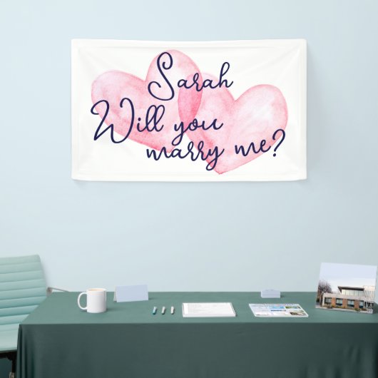 水彩ハート結婚する提案バナー 横断幕 (トレードショー)