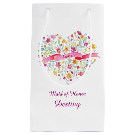 水彩ハート結婚の花嫁の贈り物バッグ スモールペーパーバッグ (正面)