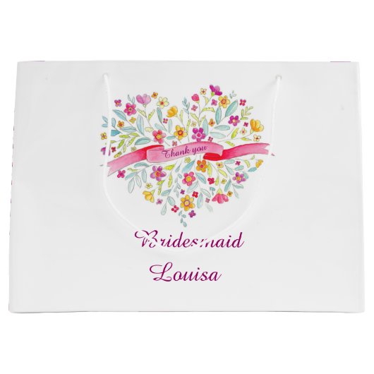 水彩ハート結婚の花嫁付き添いバッグ ラージペーパーバッグ (正面)