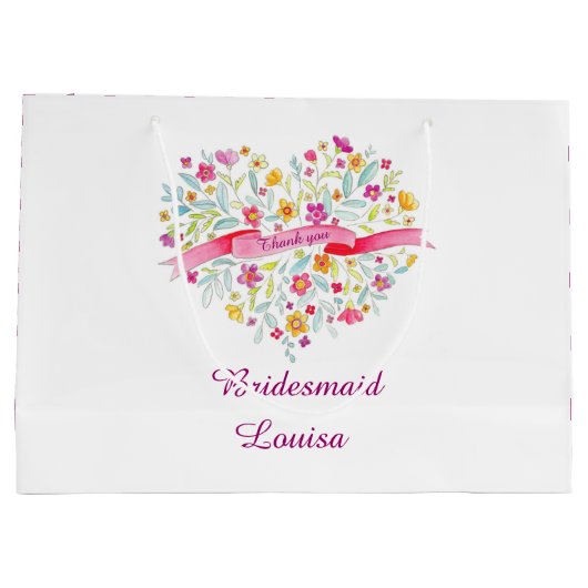 水彩ハート結婚の花嫁付き添いバッグ ラージペーパーバッグ (裏面)