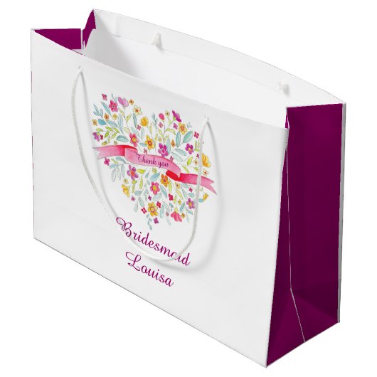 水彩ハート結婚の花嫁付き添いバッグ ラージペーパーバッグ (裏面アングル)