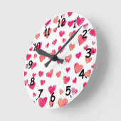 水彩ハート絵 ラウンド壁時計 (傾斜)