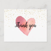 水彩ハート金ゴールド撒きビジネスありがとう ポストカード (正面)