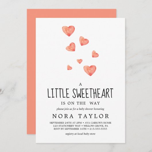 水彩ハート | かわいい赤ちゃんシャワー 招待状 (正面/裏面)