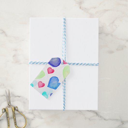 水彩ハート ギフトタグ (より糸付き)