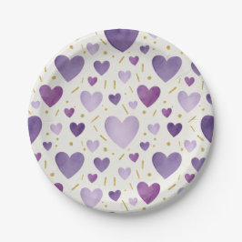 水彩ハート&ゴールドスプリンクルズ ホワイトソール ペーパープレート