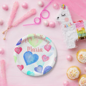 水彩ハート ペーパープレート (パーティー)