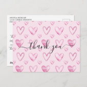 水彩ハート ライトピンク ベビーシャワー サンクスカード ポストカード (正面/裏面)