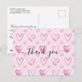 水彩ハート ライトピンク ベビーシャワー サンクス ポストカード (正面/裏面)