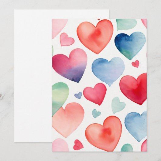 水彩ハート 招待状 (正面/裏面)