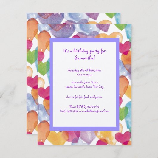 水彩ハート 招待状 (正面/裏面)