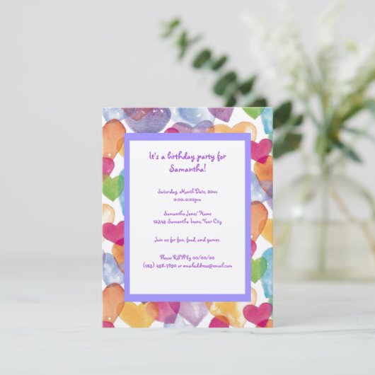 水彩ハート 招待状 (スタンド正面)