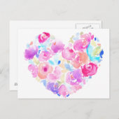 水彩ハート。花のハート ポストカード (正面/裏面)