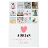 水彩ハート 赤ちゃんの初めての1年 フォトコラージュ メタルプリント (正面)