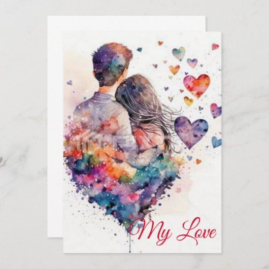 水彩ハート: Stylでビッグニュースを発表 案内状 (正面/裏面)