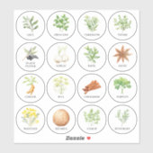 水彩ハーブとスパイスジャーのラベル シール (シート)