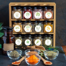 水彩ハーブとスパイスジャーのラベル