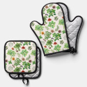 水彩ハーブとスパイス 鍋つかみ&鍋敷きセット (正面/裏面)